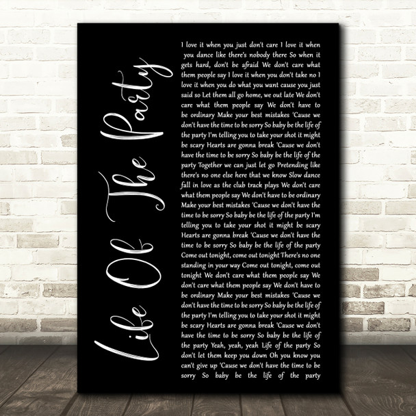 Shawn Mendes Life Of The Party Black Script Song Lyric Quote Print