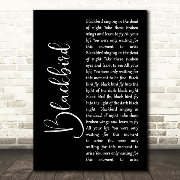 The Beatles Blackbird Black Script Song Lyric Quote Print