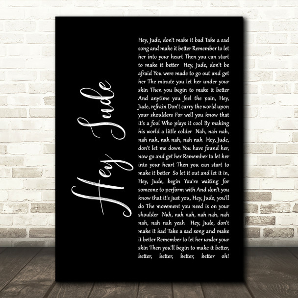 The Beatles Hey Jude Black Script Song Lyric Quote Print