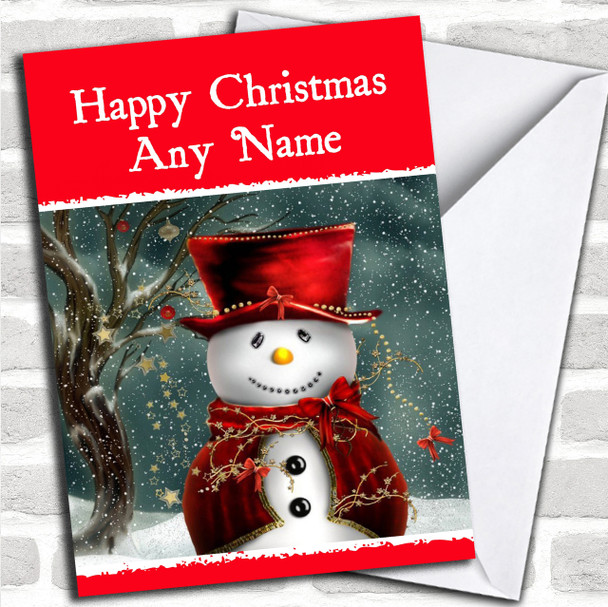 Snowman In Red Hat Christmas Card Personalized