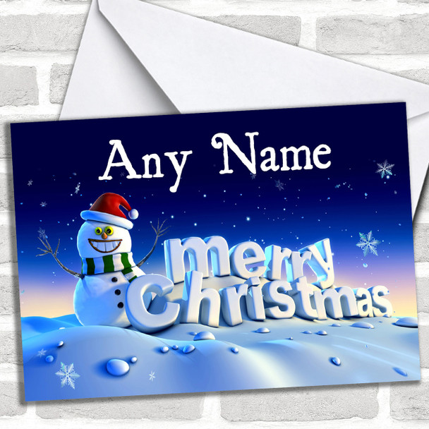 Snowman At Night Christmas Card Personalized