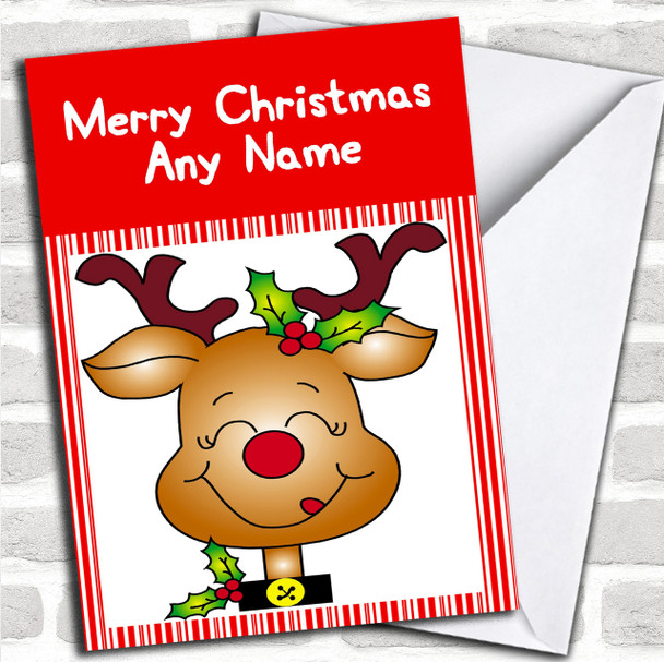 Reindeer Candy Stripes Christmas Card Personalized