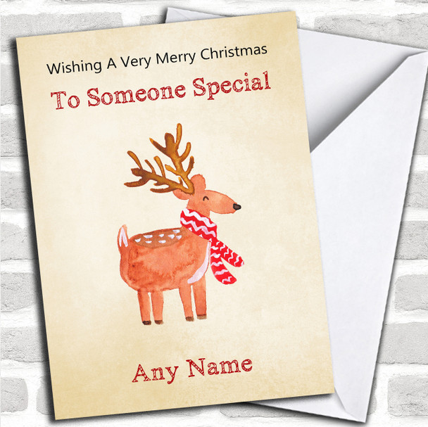 Cute Watercolour Reindeer Personalized Christmas Card