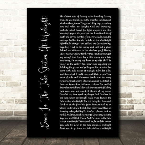The Jam Down In The Tube Station At Midnight Black Script Song Lyric Quote Print