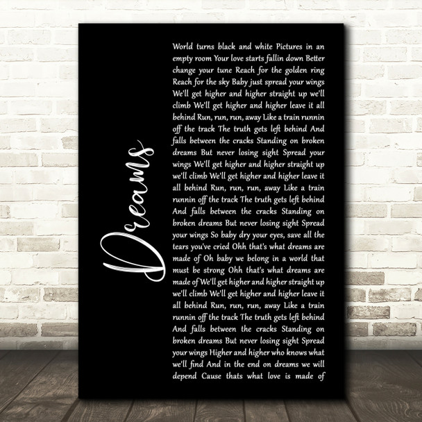 Van Halen Dreams Black Script Song Lyric Quote Print