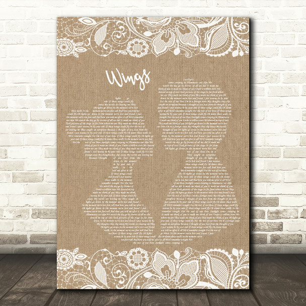 Birdy Wings Burlap & Lace Song Lyric Quote Print