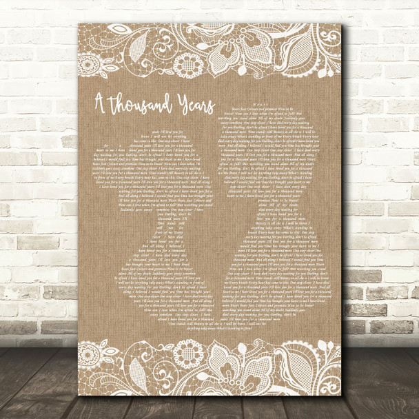 Christina Perri A Thousand Years Burlap & Lace Song Lyric Quote Print