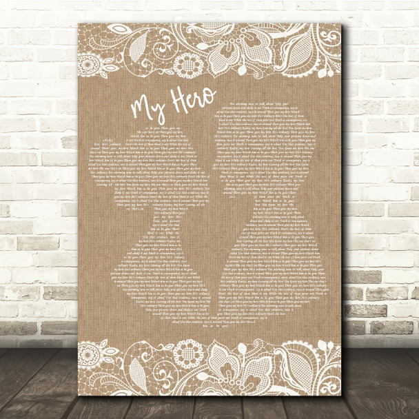 Foo Fighters My Hero Burlap & Lace Song Lyric Quote Print