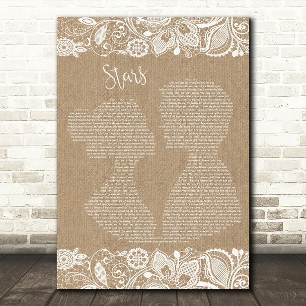 Simply Red Stars Burlap & Lace Song Lyric Quote Print