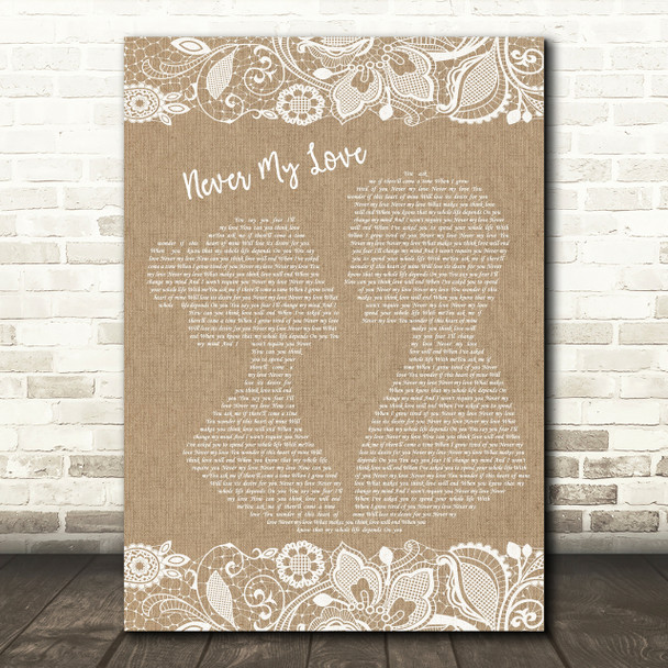 The Association Never My Love Burlap & Lace Song Lyric Quote Print
