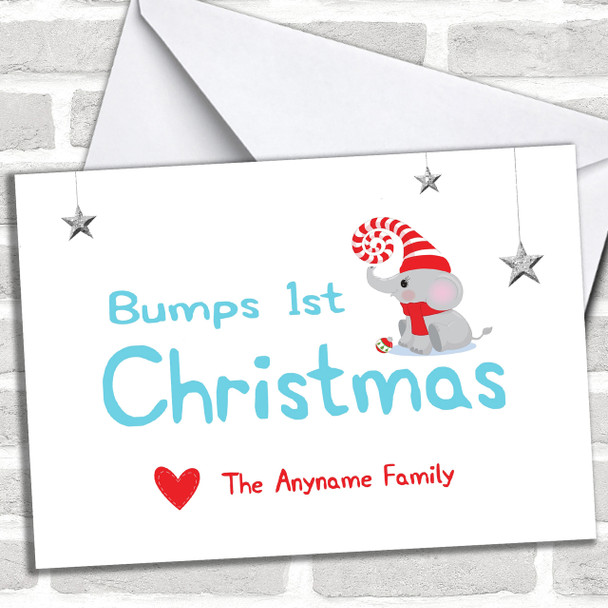 Bumps 1st Christmas Elephant Pregnant Personalized Christmas Card