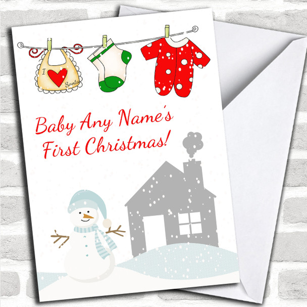 Snowman Xmas Washing Children's Personalized Christmas Card