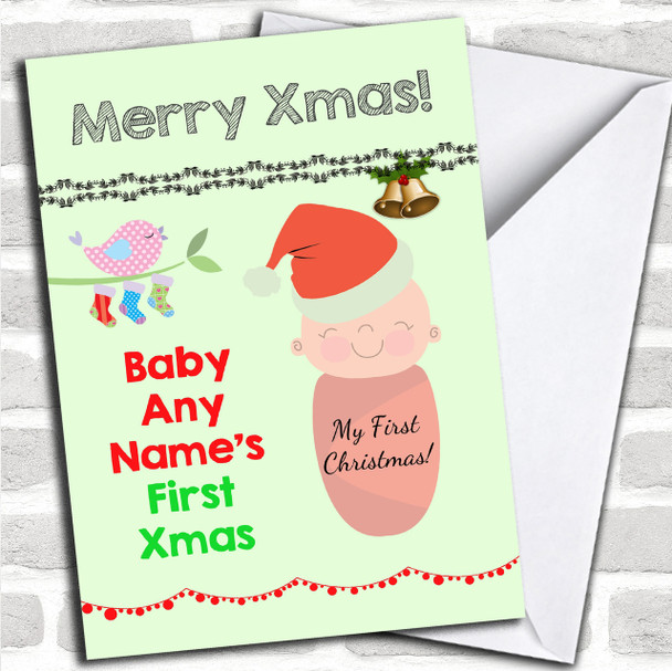 Light Skinned Baby's First Children's Personalized Christmas Card