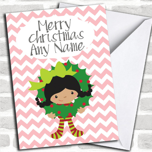 Dark Haired Girl Children's Personalized Christmas Card