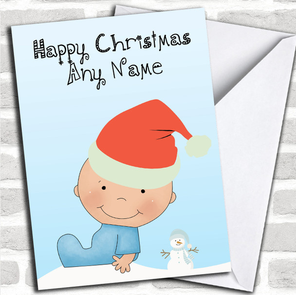 Baby And Snowman Children's Personalized Christmas Card