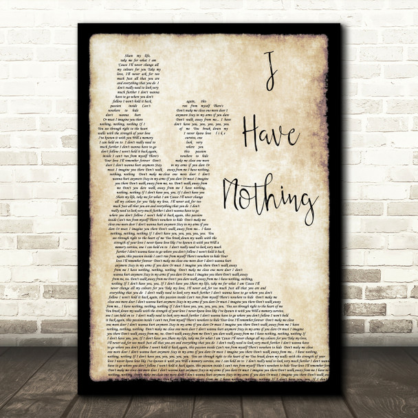 Whitney Houston I Have Nothing Man Lady Dancing Song Lyric Quote Print