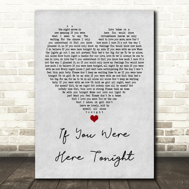 Alexander O'Neal If You Were Here Tonight Grey Heart Song Lyric Quote Print