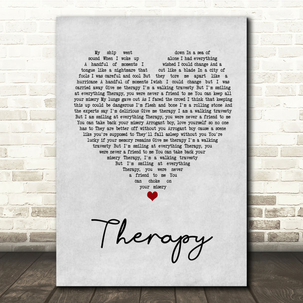 All Time Low Therapy Grey Heart Song Lyric Quote Print