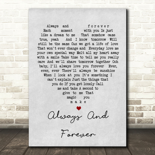Always And Forever Luther Vandross Grey Heart Song Lyric Quote Print