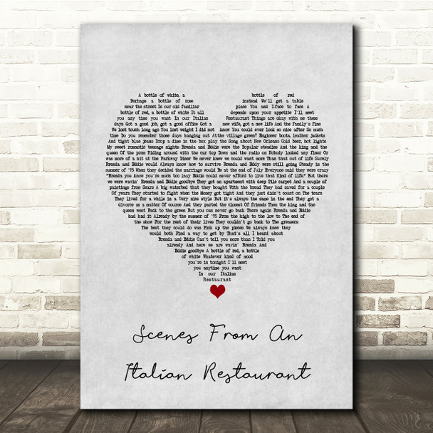 Billy Joel Scenes From An Italian Restaurant Grey Heart Song Lyric Quote Print