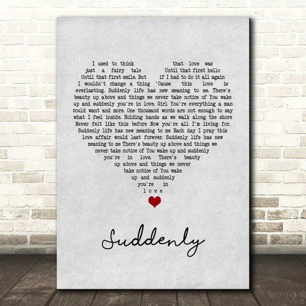 Billy Ocean Suddenly Grey Heart Song Lyric Quote Print