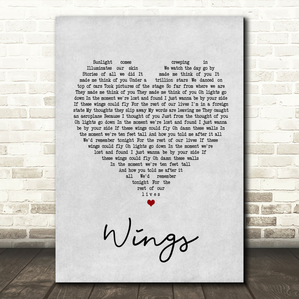 Birdy Wings Grey Heart Song Lyric Quote Print