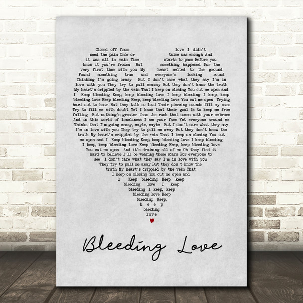 Bleeding Love Leona Lewis Grey Heart Song Lyric Quote Print