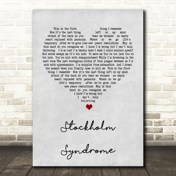 Blink-182 Stockholm Syndrome Grey Heart Song Lyric Quote Print