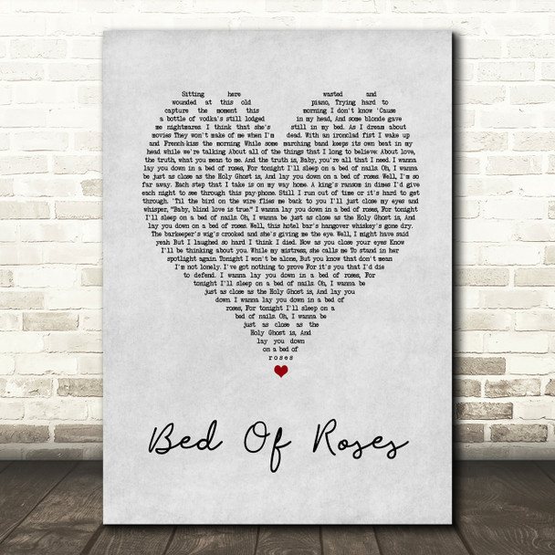 Bon Jovi Bed Of Roses Grey Heart Song Lyric Quote Print