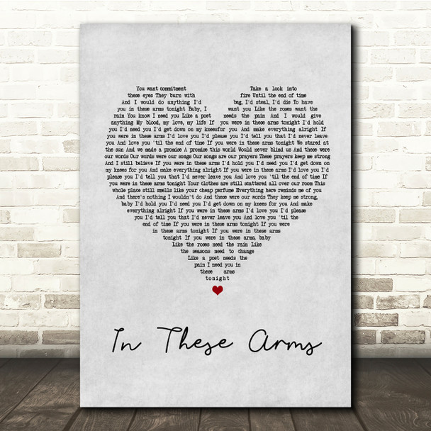 Bon Jovi In These Arms Grey Heart Song Lyric Quote Print