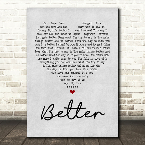 Boyzone Better Grey Heart Song Lyric Quote Print
