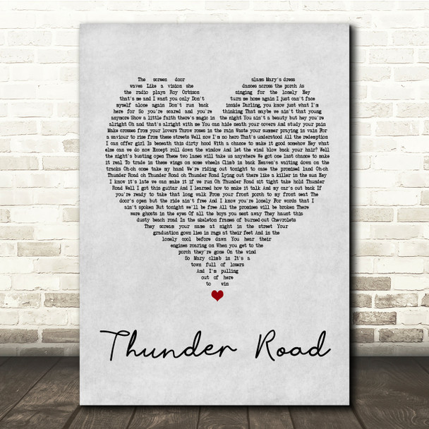 Bruce Springsteen Thunder Road Grey Heart Song Lyric Quote Print