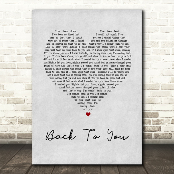 Bryan Adams Back To You Grey Heart Song Lyric Quote Print