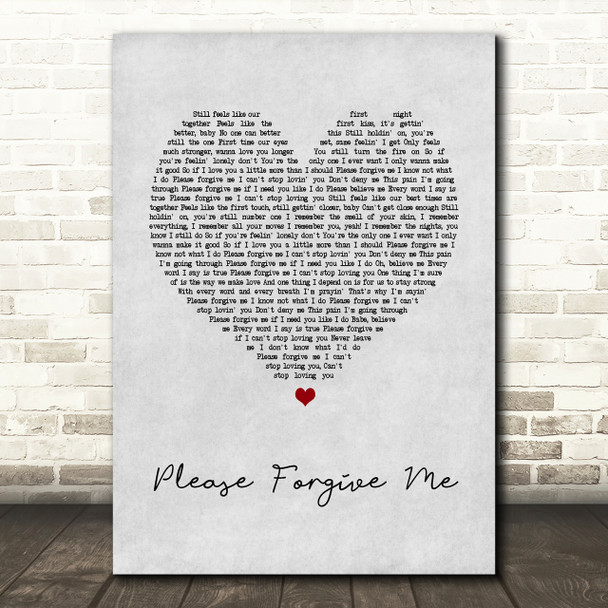 Bryan Adams Please Forgive Me Grey Heart Song Lyric Quote Print