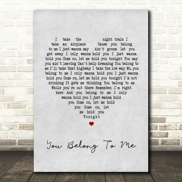 Bryan Adams You Belong To Me Grey Heart Song Lyric Quote Print