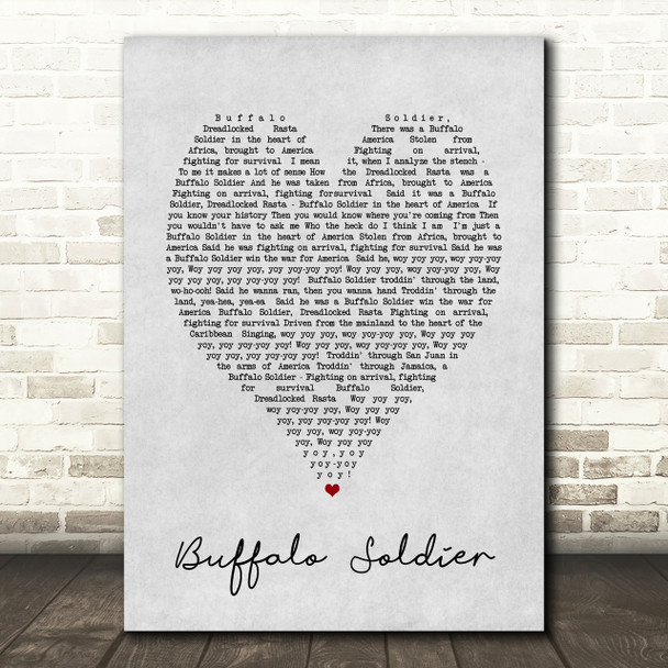 Buffalo Soldier Bob Marley Grey Heart Song Lyric Quote Print