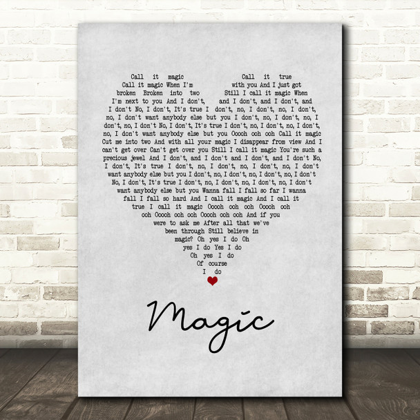 Coldplay Magic Grey Heart Song Lyric Quote Print