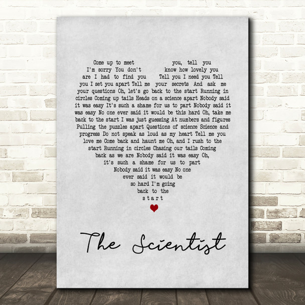 Coldplay The Scientist Grey Heart Song Lyric Quote Print