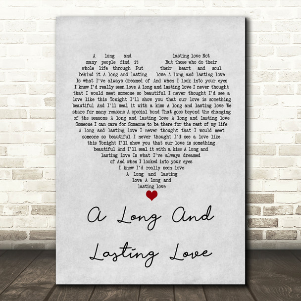 Crystal Gayle A Long And Lasting Love Grey Heart Song Lyric Quote Print