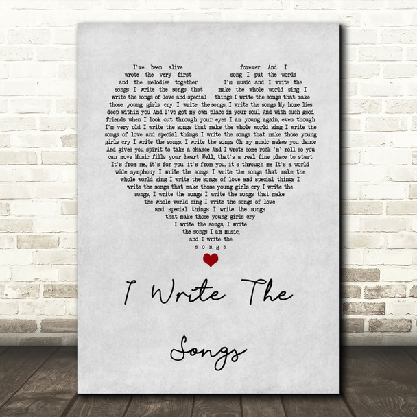 David Cassidy I Write The Songs Grey Heart Song Lyric Quote Print