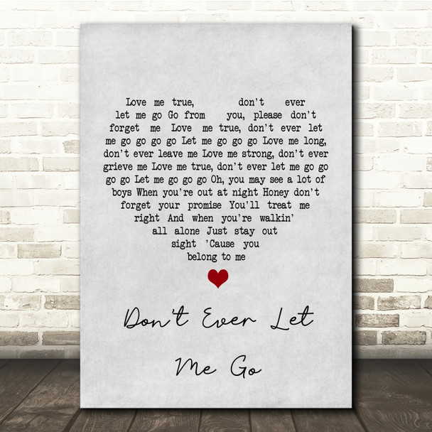 Eddie Cochran Don't Ever Let Me Go Grey Heart Song Lyric Quote Print