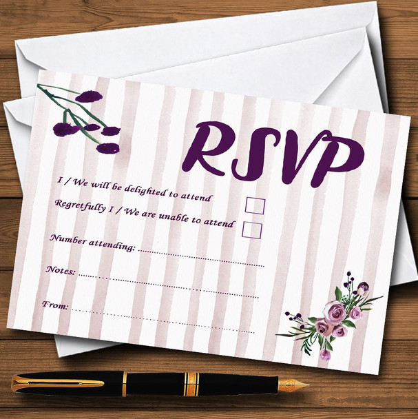 Watercolour Stripes Purple Personalized RSVP Cards