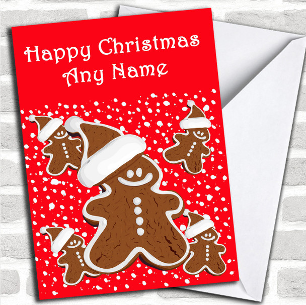 Red Gingerbread Man Christmas Card Personalized
