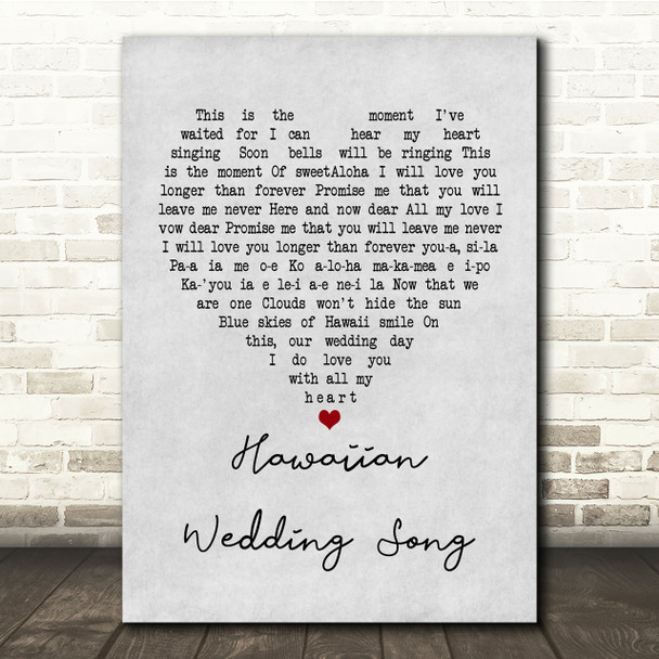 Elvis Presley Hawaiian Wedding Song Grey Heart Song Lyric Quote Print