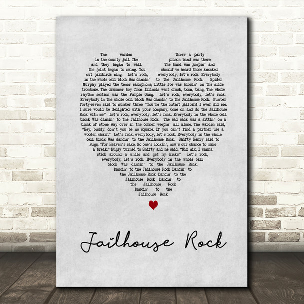 Elvis Presley Jailhouse Rock Grey Heart Song Lyric Quote Print