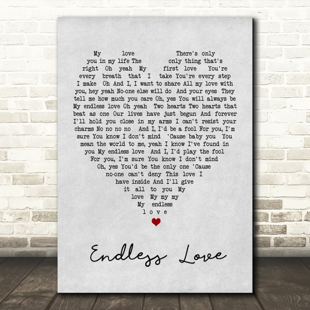 Endless Love Luther Vandross Grey Heart Song Lyric Quote Print
