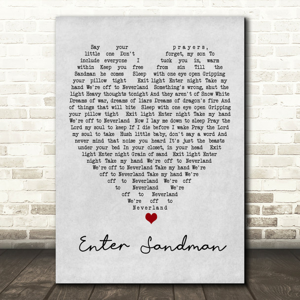 Enter Sandman Metallica Grey Heart Song Lyric Quote Print