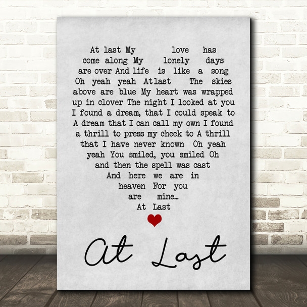 Etta James At Last Grey Heart Song Lyric Quote Print