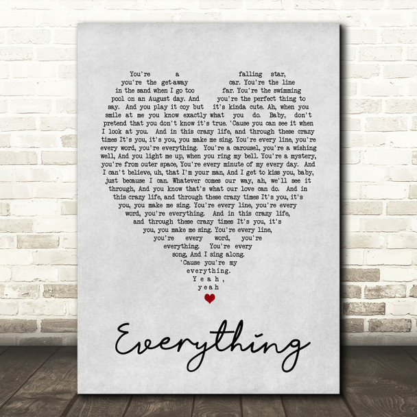 Everything Michael Buble Grey Heart Song Lyric Quote Print