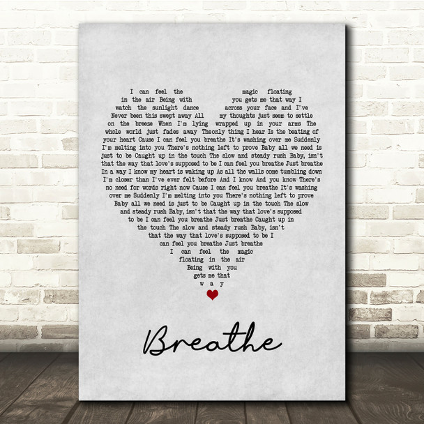 Faith Hill Breathe Grey Heart Song Lyric Quote Print